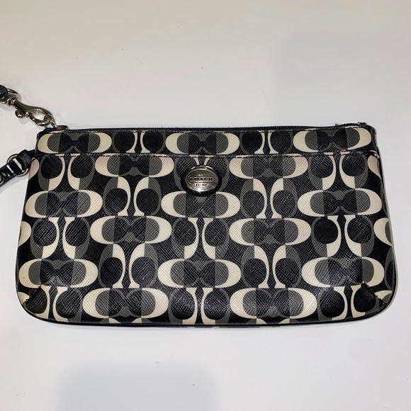 Coach Black Gray Signature Coated Canvas‎ Clutch Crossbody Bag Strap Repair - Picture 1 of 11